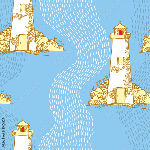 Seamless pattern with cartoon lighthouses