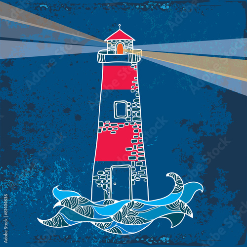 Lighthouse and waves on a textured background