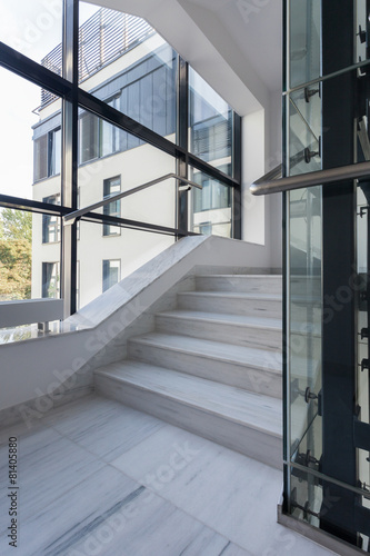 Polished stairs in office building