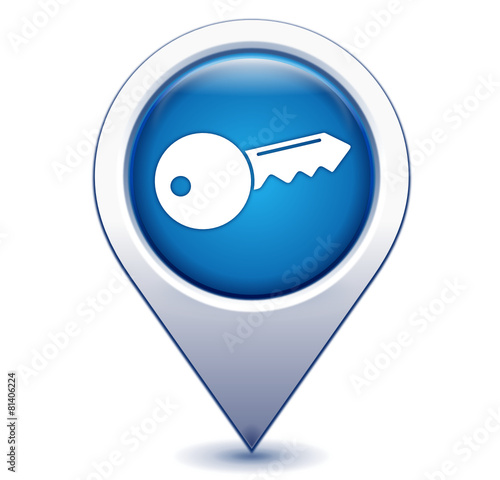 clef sur marqueur géolocalisation bleu
