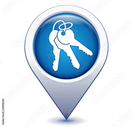 clefs sur marqueur géolocalisation bleu