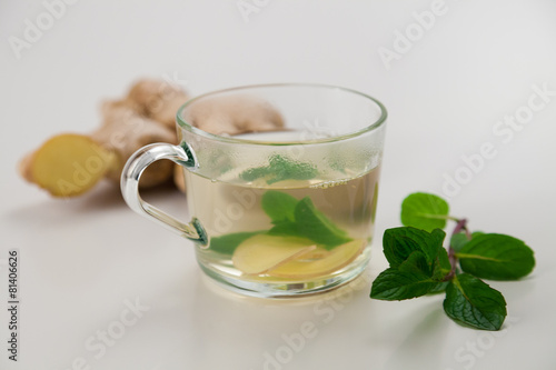Mint and Ginger Tea on white Background