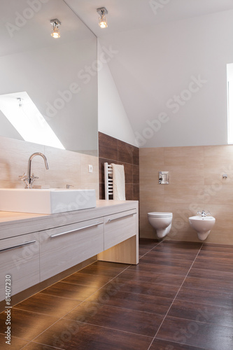 Wooden parquet in luxury bathroom