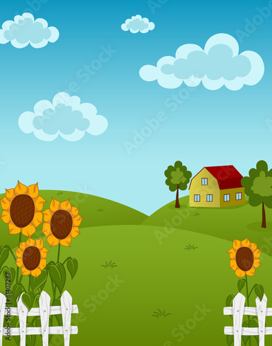 Farm landscape with sunflowers