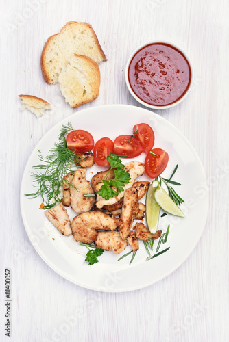 Chicken fillet with vegetable salad  top view
