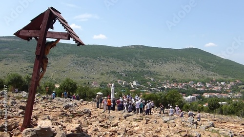 Pilgrims and Statue of Holy Mary of Medjugorje