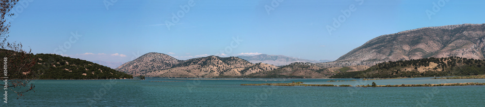 Mountains near lake in Albania. Panorama.