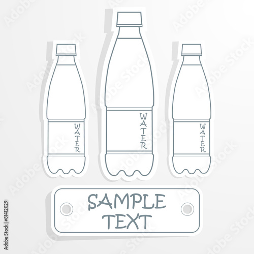 Realistic paper sticker water bottle. Isolated illustration icon