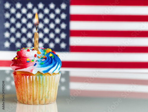 Fourth of July Cupcake with Light Candle photo