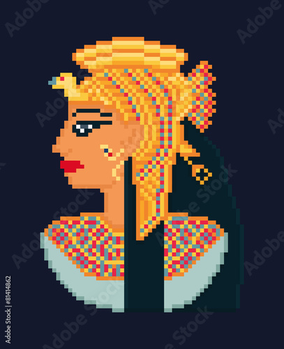 Vector pixel art illustration of woman cleopatra portrait  from