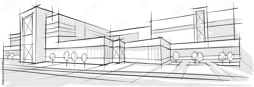 Architecture sketch of building - obrazy, fototapety, plakaty 