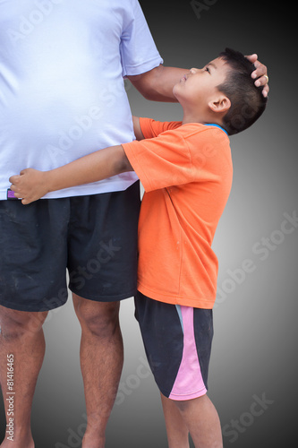 son embrace his father on isolate background