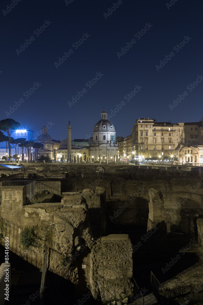 Trajan's Forum (Foro Di Traiano) and Trajan's Column at night