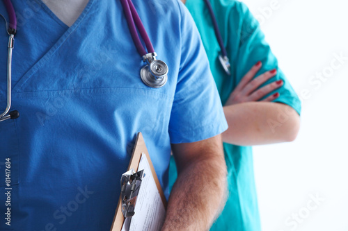 Closeup portrait of a two  doctors with stethoscope © lenetsnikolai