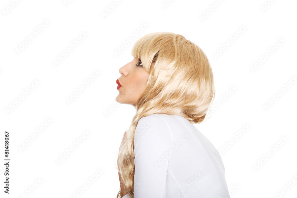 Attractive blonde woman in red lipstick. Attractive blonde woman in red lipstick.