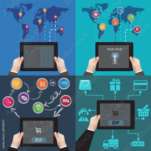 flat, design, e-commerce, delivery, online, shopping, business