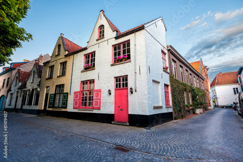 Typical street in historic Bruges, Belgium