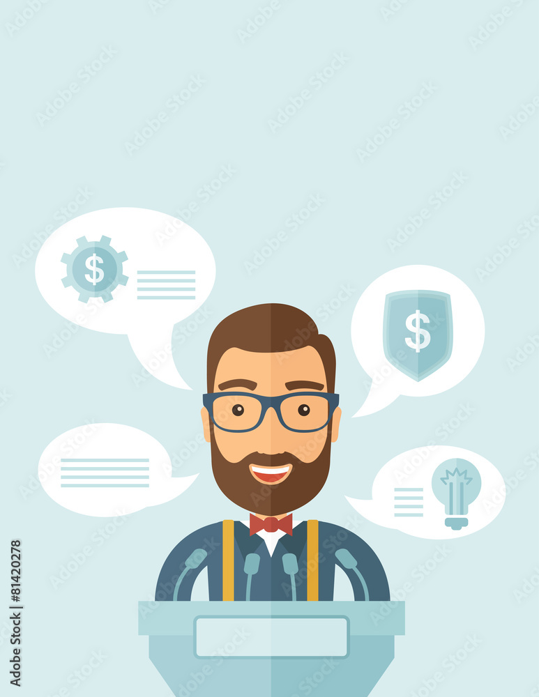 Speaker stands behind a podium with microphones. Speaker stands behind a podium with microphones.