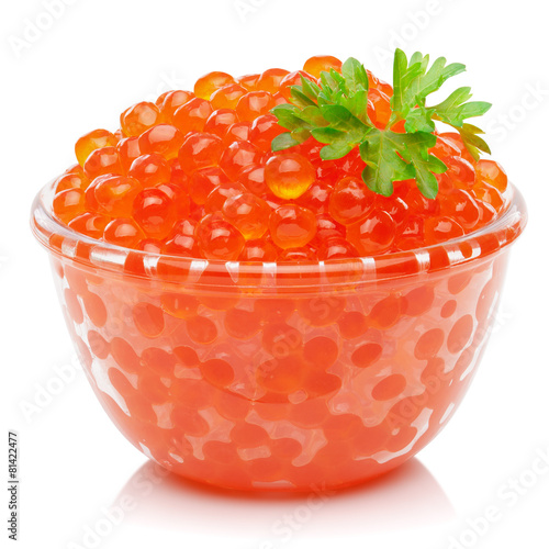 Red caviar in the bowl.