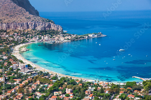 Panoramic view of Mondello white beach in Palermo, Sicily. photo