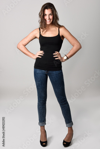 Woman, model of fashion, wearing casual clothes