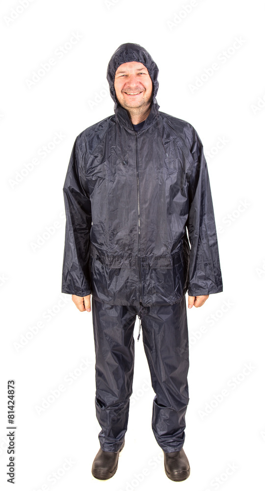 Smiling worker in rain coat. Smiling worker in rain coat.