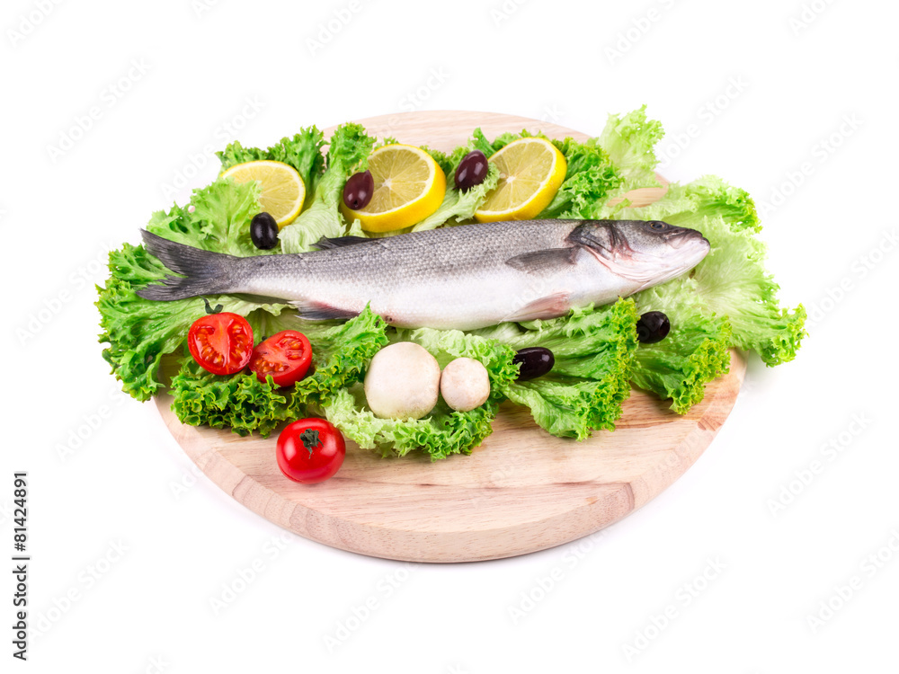 Composition of fresh seabass and vegetables. Composition of fresh seabass and vegetables.