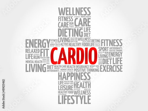 CARDIO word cloud, health cross concept