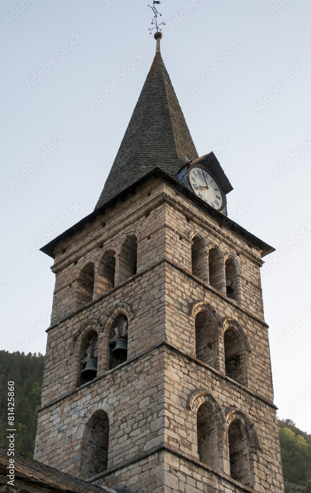 Church tower at Arties Vall d'Aran, Catalonia, Spain, Europe