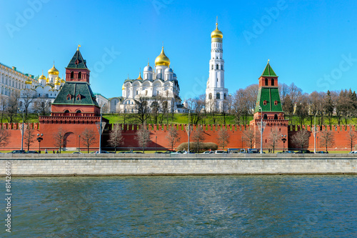 Kremlin Palace, Ivan the Great Bell Tower, Moscow river.