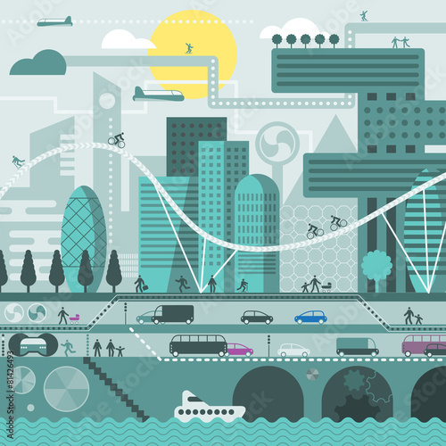 Future city in cold colors