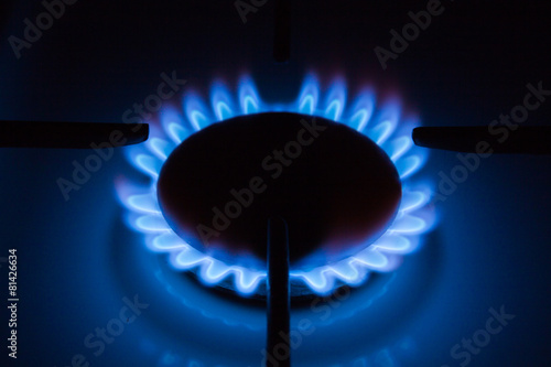 Gas stove burner blue flame