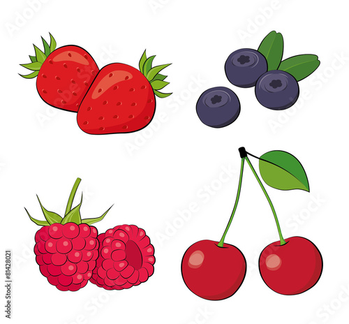 Summer berries. Strawberry, blueberry, raspberry, cherry.