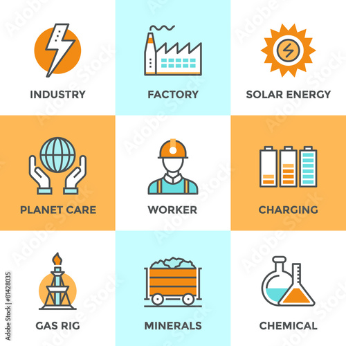 Electric industry line icons set