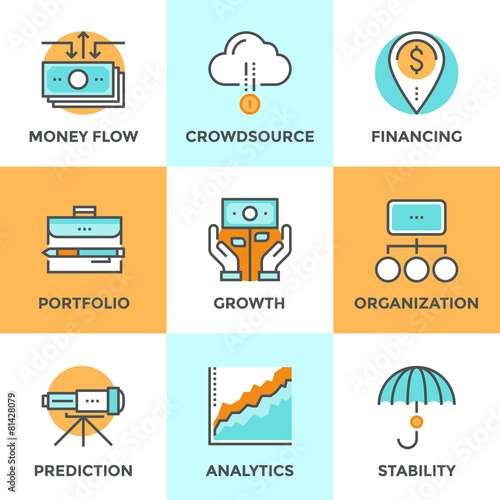 Investing and financing line icons set