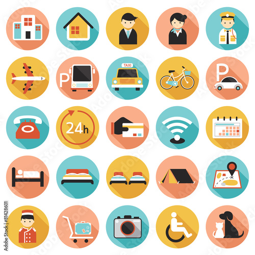 Hotel Accommodation Amenities Services Icons Set A