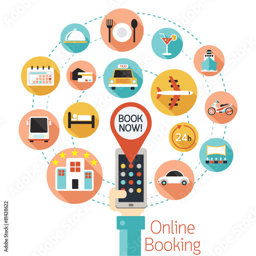 Hand and Mobile Smartphone Online Booking Icons