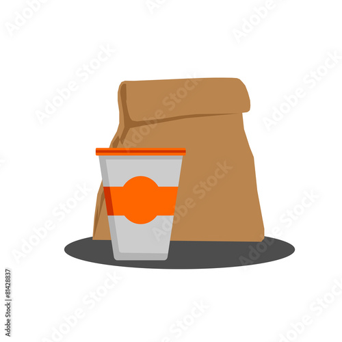 Paper Bag with Food and Styrofoam cup