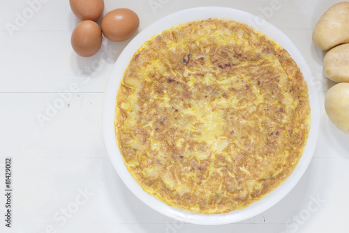 Spanish tortilla or Spanish omelette made with potatoes and eggs