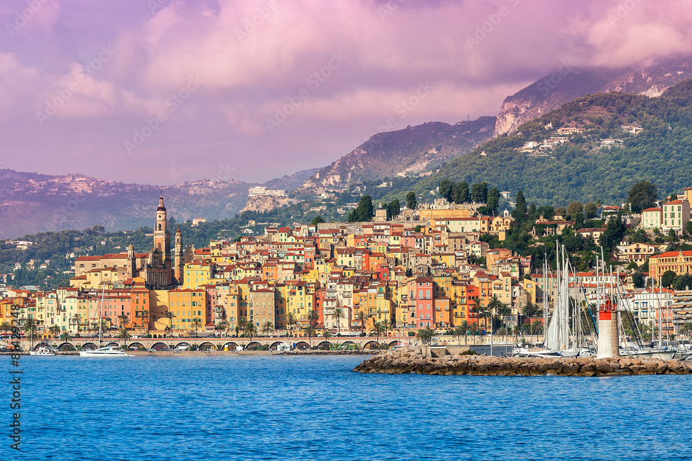 Town of Menton on French Riviera.