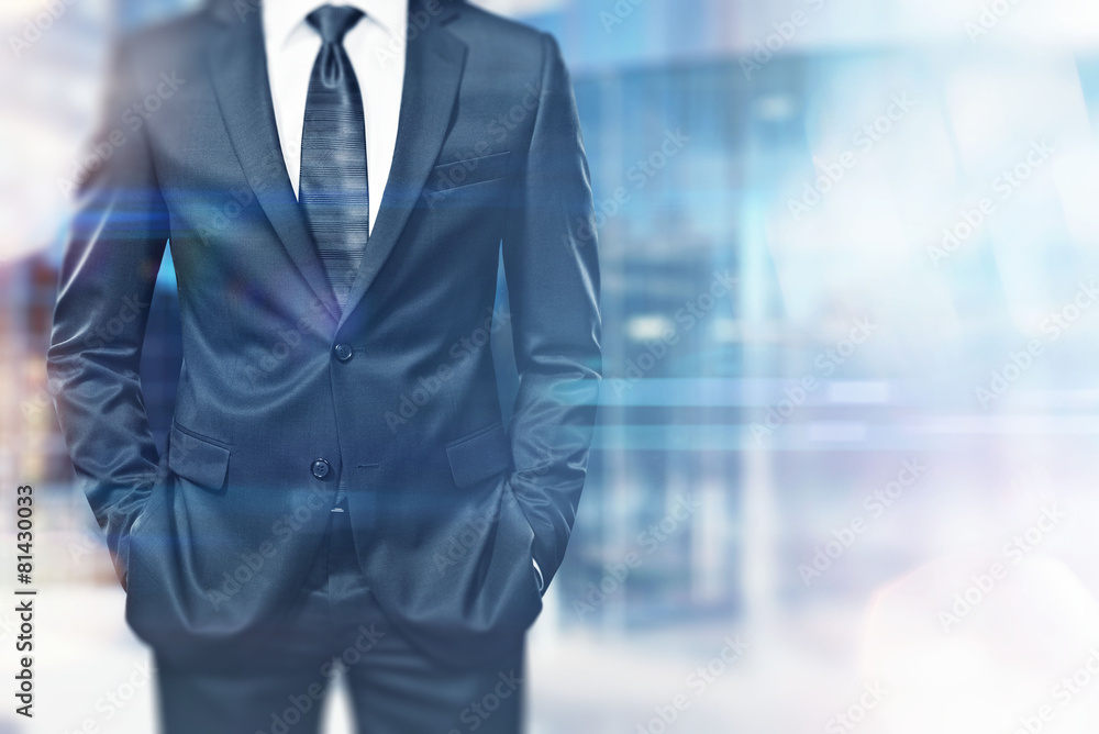 Businessman on blurred city background vith special effects Businessman on blurred city background vith special effects