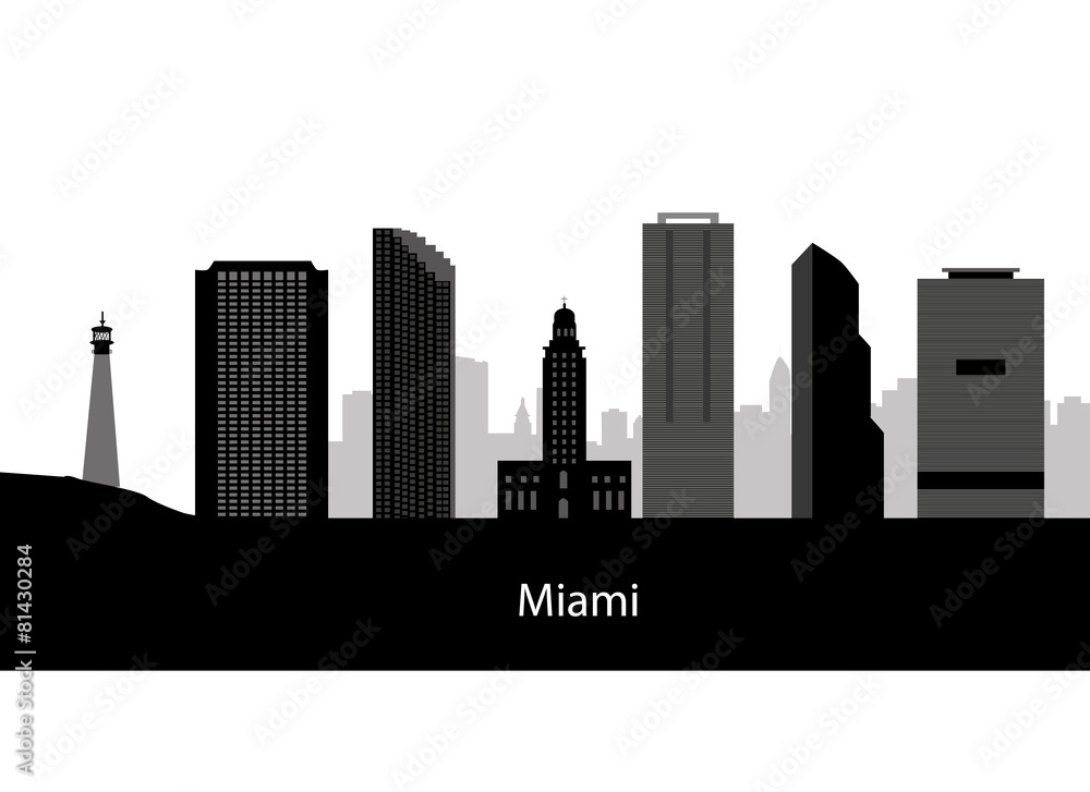 Naklejka premium Miami Skyline with Typography Design