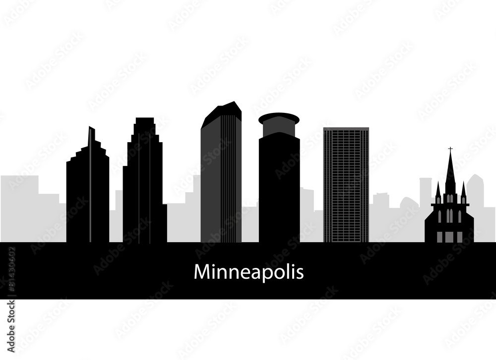 Minneapolis, Minnesota skyline. Detailed vector silhouette