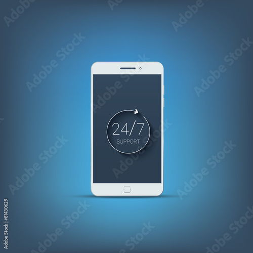24/7 support and service for customers button. Modern material