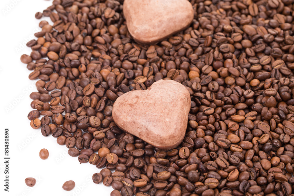 Cookies on coffee beans with macarons. Cookies on coffee beans with macarons.