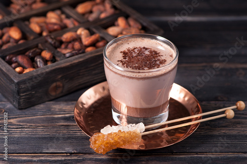 cocoa drink or hot chocolate and cocoa beans