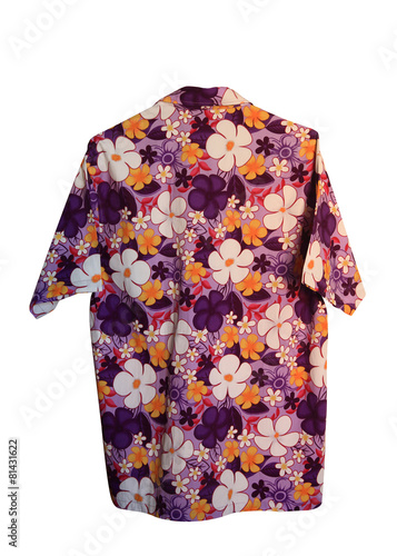 Purple Songkran Shirt with flower pattern isolated on white © Blanscape