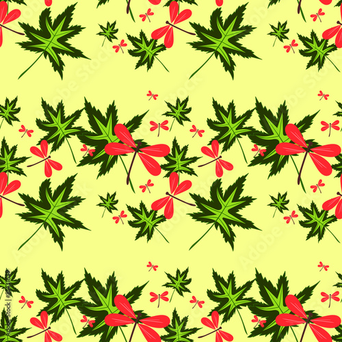 seamless pattern with leaves and dragonflies-2