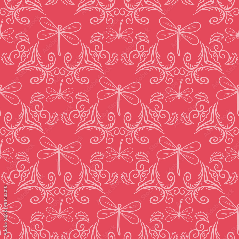 seamless pattern with ornament and dragonflies