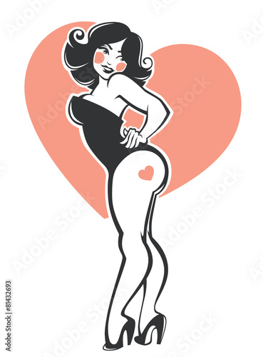 plus size pin up girl on heart shape background